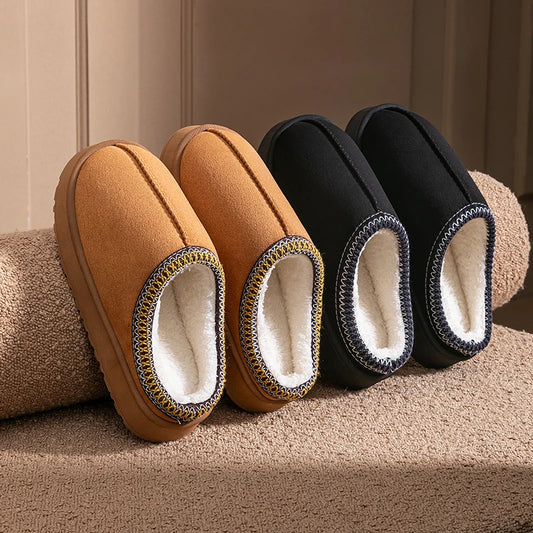 Women's Plush Winter Slippers – Non-Slip Thick EVA Sole Indoor Outdoor House Shoes