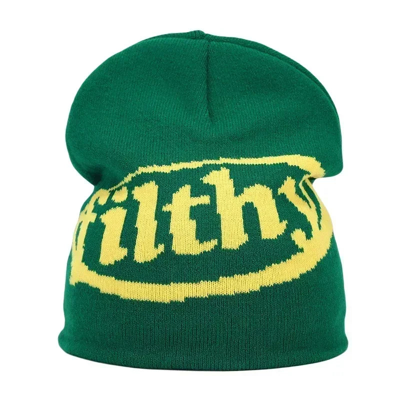 Y2K Letter Print Knit Beanie Hat – Unisex Winter Cap