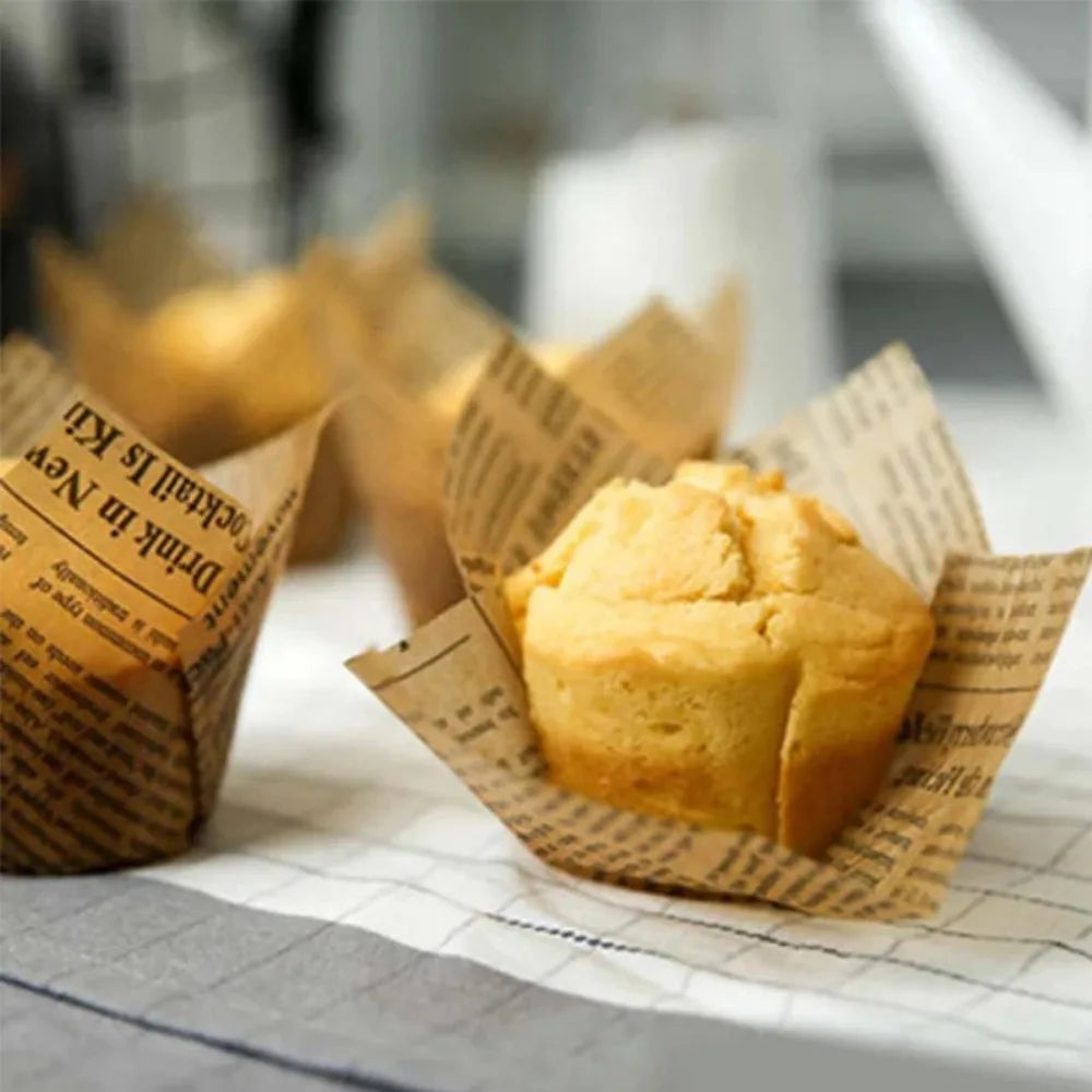 Newspaper Print Tulip Cupcake Liners – 50 Pack