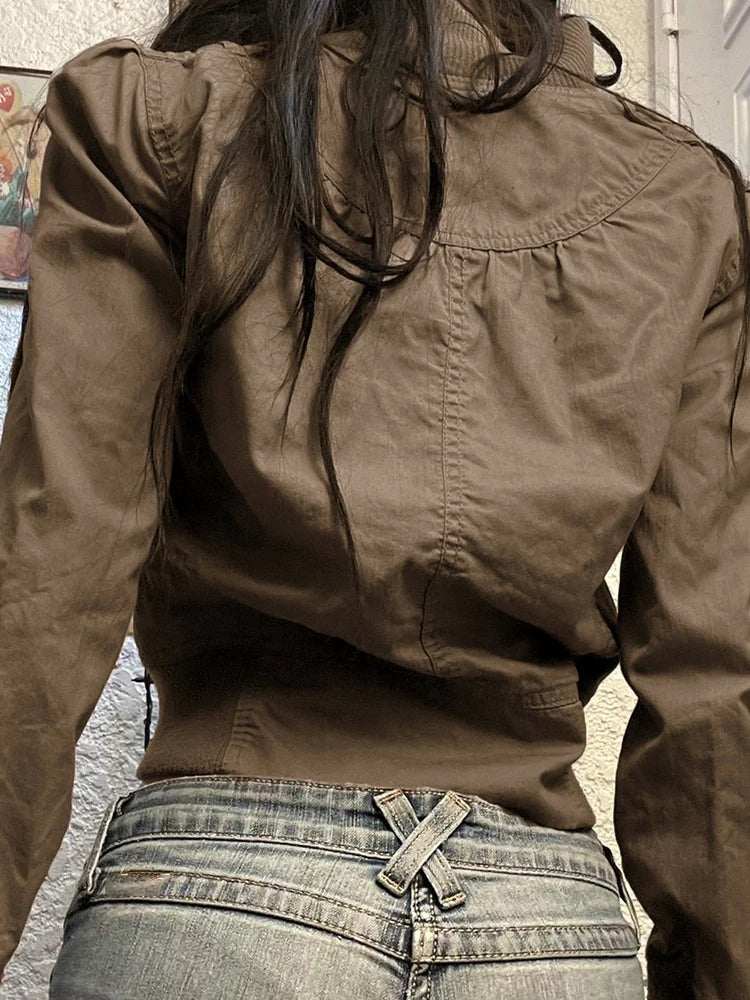 Y2K Cropped Zip-Up Jacket for Women – Slim Fit Streetwear Coat