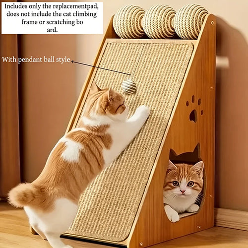 Sisal Cat Scratching Mat with Hanging Ball & Removable Hook Loop