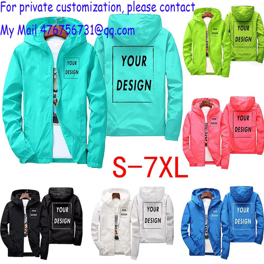 Custom Logo Men's Windbreaker Jacket – Waterproof Hooded Coat
