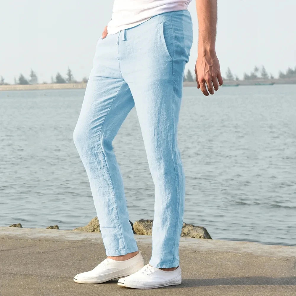 Men's Cotton Linen Drawstring Casual Pants