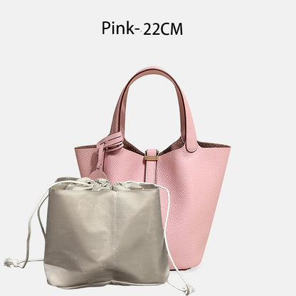 Genuine Leather Bucket Tote Bag for Women – Luxury Designer Handbag