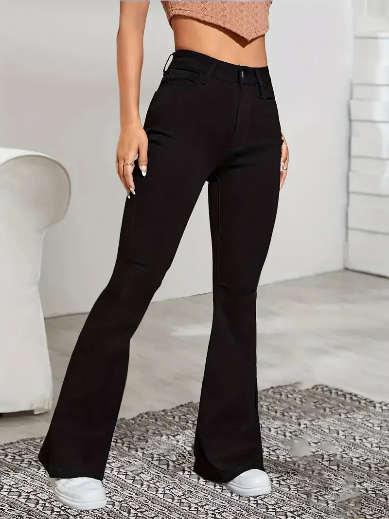 Women's High-Waist Flare Jeans – Stretch Bell Bottom Denim Pants