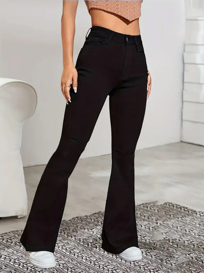 Women's High-Waist Flare Jeans – Stretch Bell Bottom Denim Pants