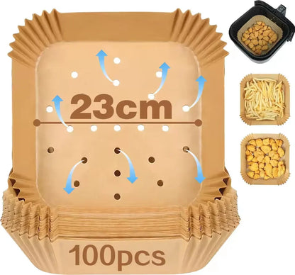 Square Air Fryer Disposable Paper Liners – BPA Free, 7.9" & 9.1"