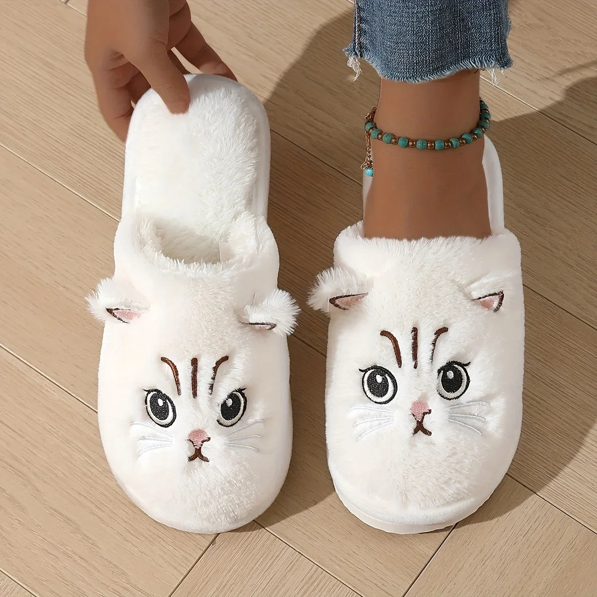 Cat Plush Slippers – Cute 3D Ear Indoor House Shoes with Non-Slip Sole