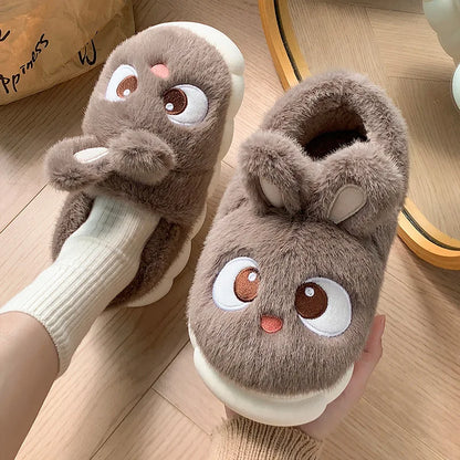 Women's Fluffy Bunny Slippers – Warm Indoor Cotton House Shoes