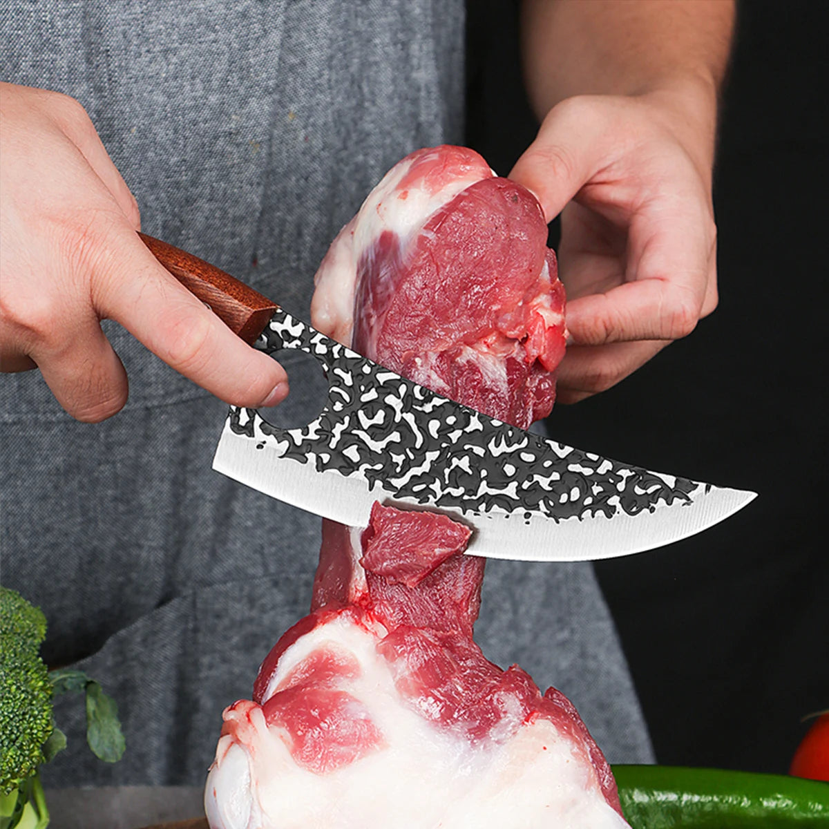Handmade Forged Butcher Knife – Boning & Meat Cleaver with Wood Handle