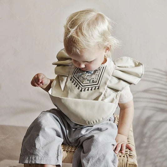 Waterproof Baby Bib with Pocket & Ruffle Sleeves