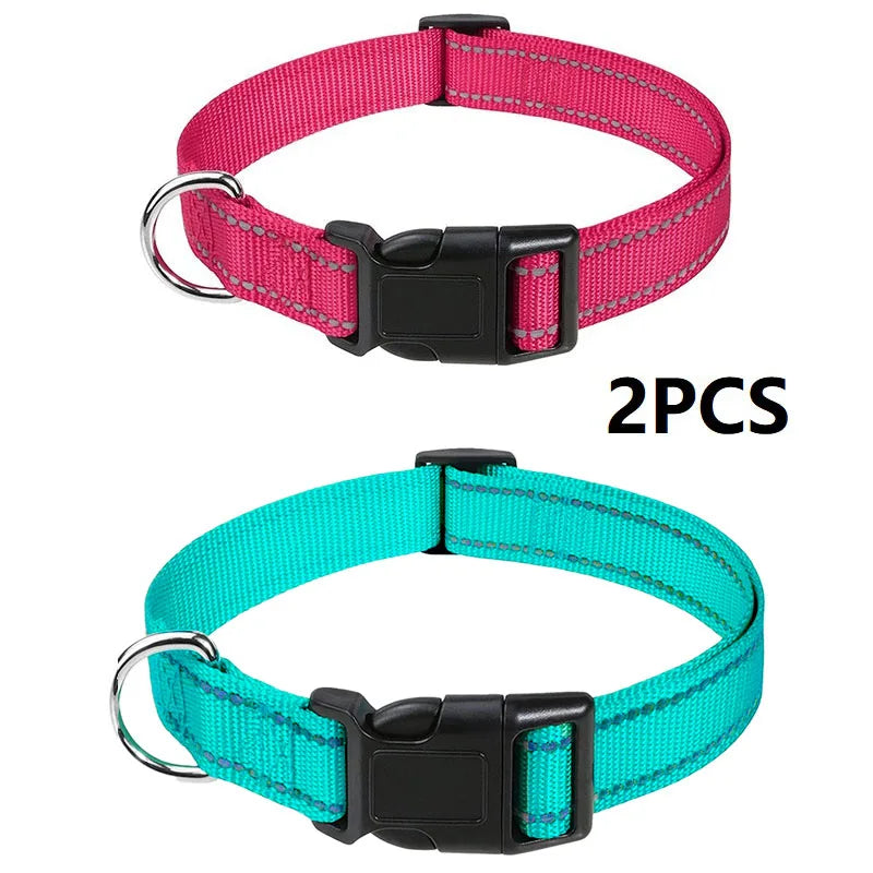 Reflective Dog Collar – Adjustable Nylon with Quick-Release Buckle, XS–XL