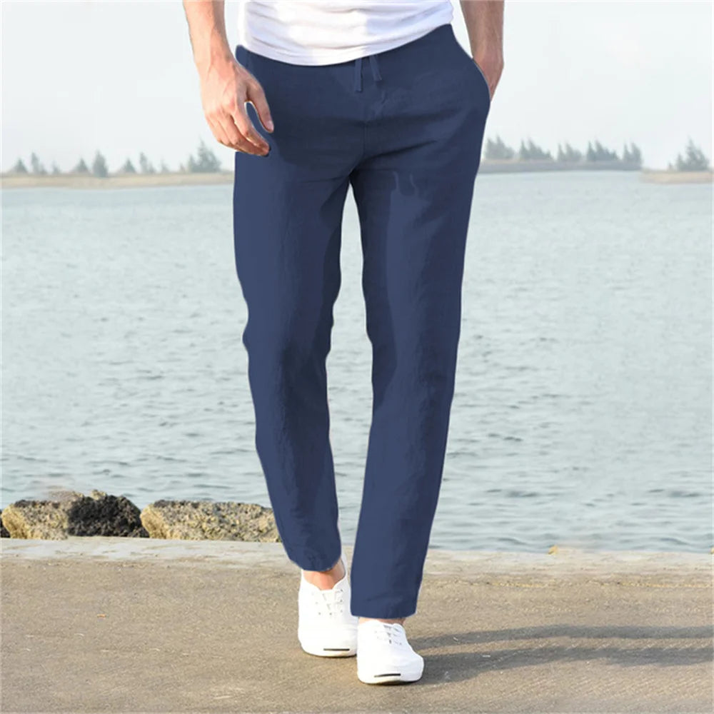 Men's Cotton Linen Drawstring Casual Pants