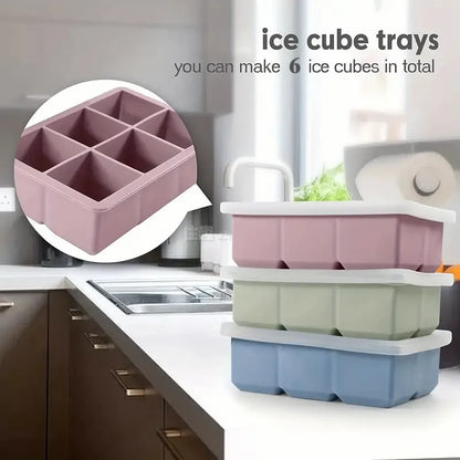 Silicone Ice Cube Tray – 6-Cavity Large Square Ice Mold