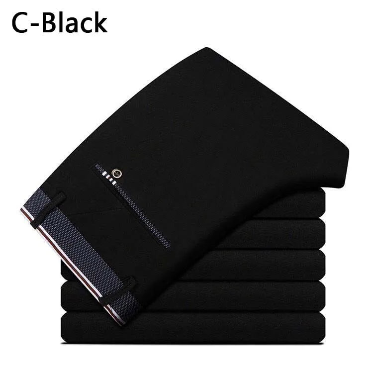 Men's Business Casual Dress Pants – Elastic Waist Straight Trousers