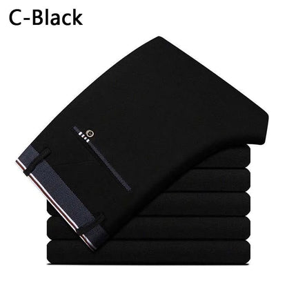 Men's Business Casual Dress Pants – Elastic Waist Straight Trousers