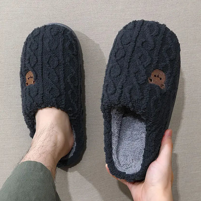 Fluffy Bear Winter Slippers – Warm Plush Cotton Indoor Slides for Women