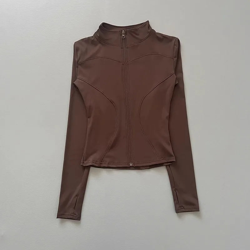 Women's Slim-Fit Zip-Up Athletic Jacket – Long Sleeve Running & Yoga Top