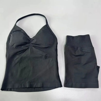 Women's Halter Neck Sports Bra & Shorts Set – Yoga Crop Top