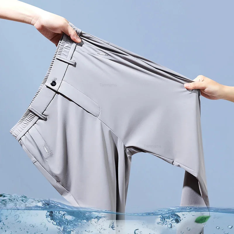 Ice Silk Slim Fit Men's Trousers – Quick-Dry Elastic Waist Pants