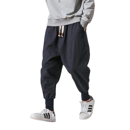 Men's Cotton Linen Harem Pants – Baggy Drop-Crotch Joggers