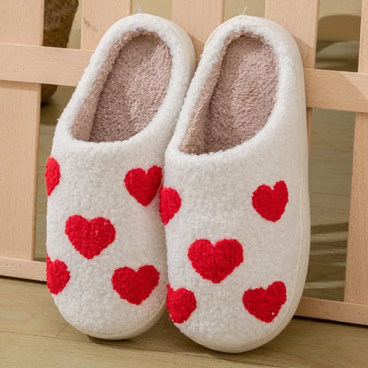 Women's Fuzzy Heart Slippers – Warm Non-Slip House Shoes