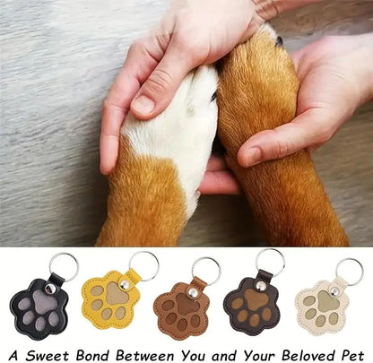 Pet Paw Leather Keychain – Memorial Keepsake for Dog & Cat Lovers