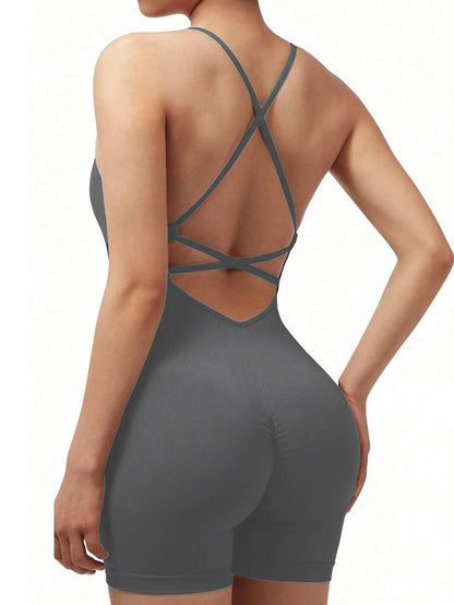 Women's Workout Romper – Seamless Open Back Yoga Jumpsuit