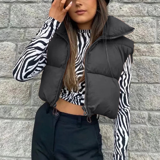 Women's Quilted Puffer Vest with Stand-Up Collar – Sleeveless Winter Gilet