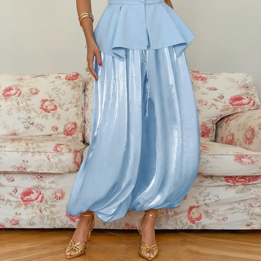 Pleated Loose Harem Pants – Elegant Crepe Bloomers for Women