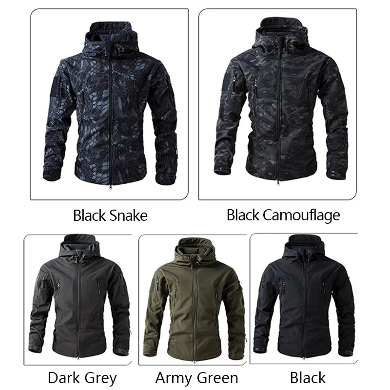 Men's Tactical Soft Shell Jacket Waterproof Fleece Hooded