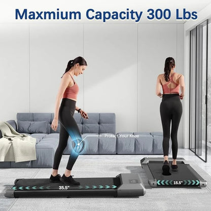 2-in-1 Walking Pad Treadmill – 2.5HP, 300 lbs Capacity, LCD Display