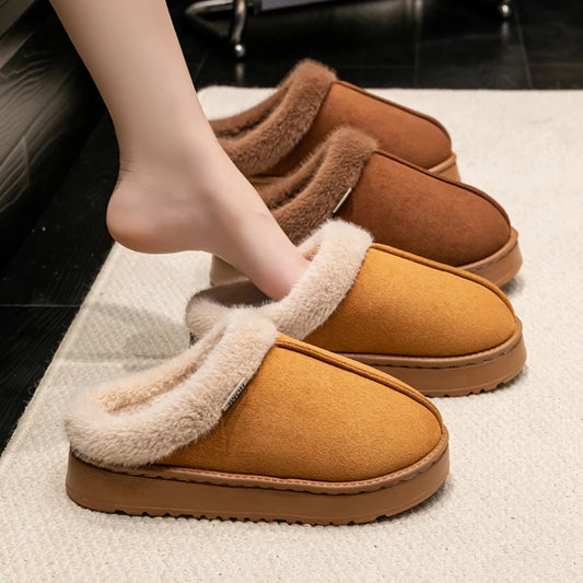 Fluffy Winter House Slippers – Plush Faux Fur Warm Indoor Shoes