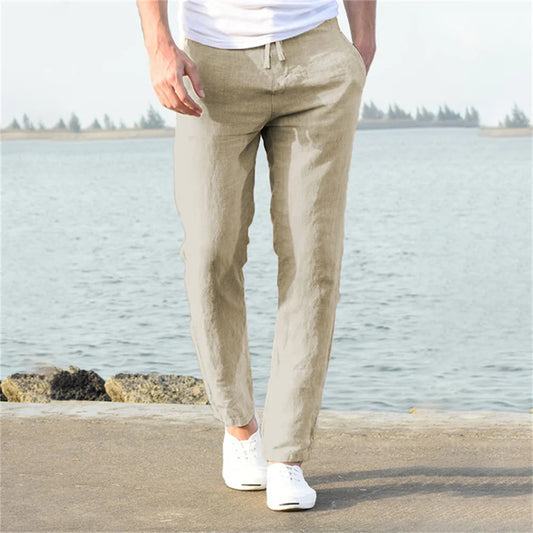 Men's Cotton Linen Drawstring Casual Pants