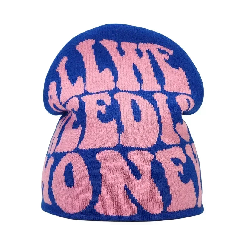 Y2K Letter Print Knit Beanie Hat – Unisex Winter Cap