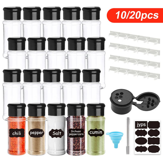 Spice Jar Set with Rack – Clear Plastic Seasoning Containers (5/10/15/20 Pcs)