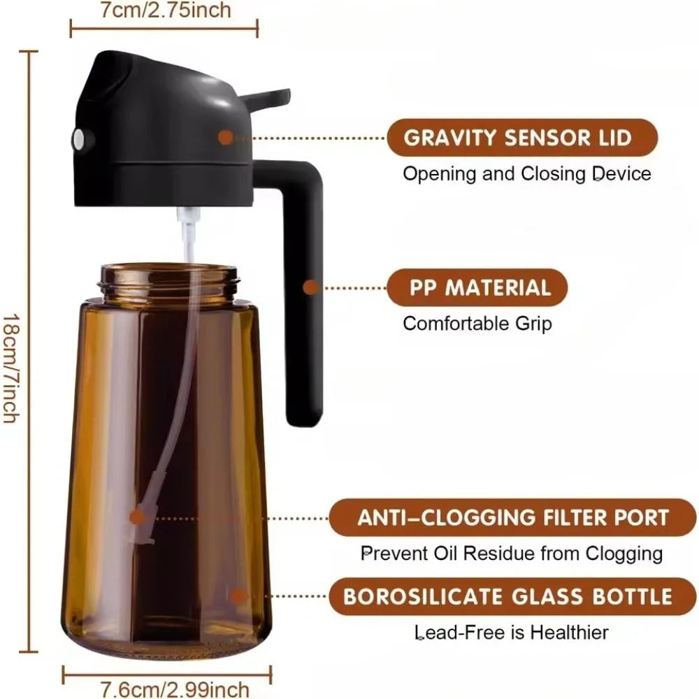 Oil Dispenser Bottle 470ml - Dark Glass Gravity Sensor Lid