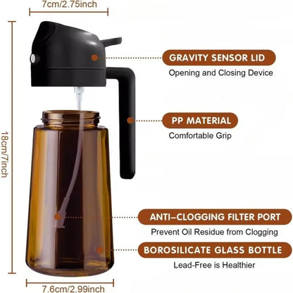 Oil Dispenser Bottle 470ml - Dark Glass Gravity Sensor Lid