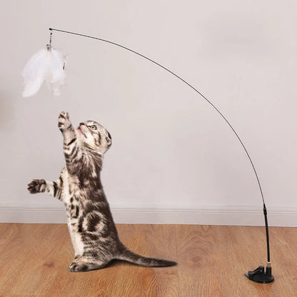 Hands-Free Cat Teaser Wand with Suction Cup Base & Feather