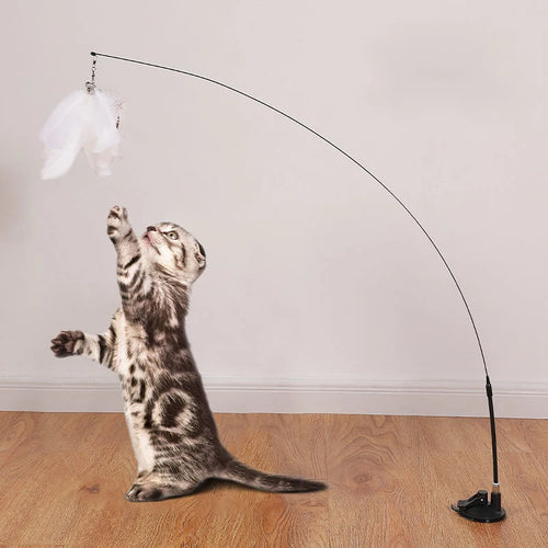 Hands-Free Cat Teaser Wand with Suction Cup Base & Feather
