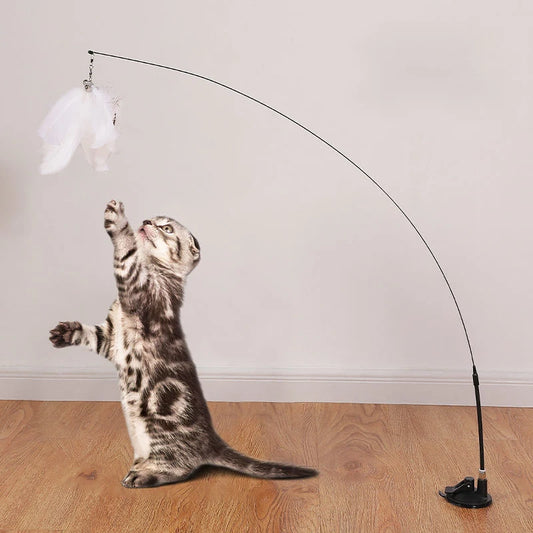 Hands-Free Cat Teaser Wand with Suction Cup Base & Feather