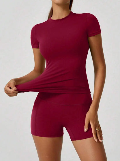 Women's 2-Piece Crop Top & High-Waist Tummy Control Shorts Set