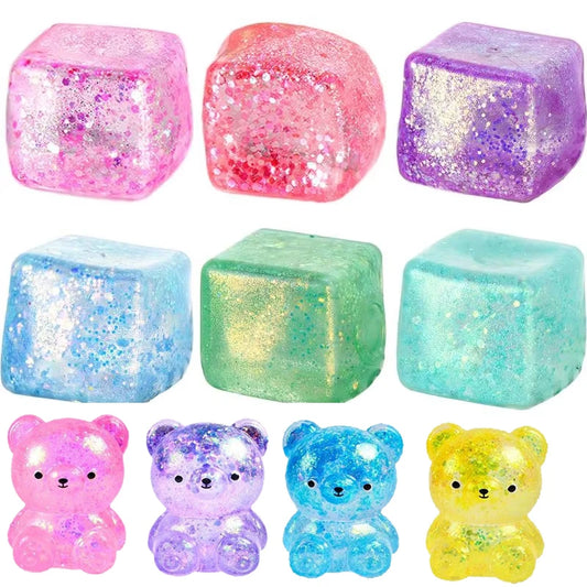 Glitter Cube Stress Squeeze Toy – Slow Rebound Fidget