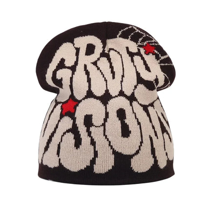 Y2K Letter Print Knit Beanie Hat – Unisex Winter Cap