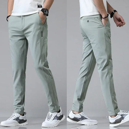 Men's Slim Stretch Casual Pants – Lightweight Summer Golf Trousers