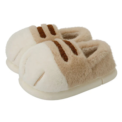 Cat Paw Plush Slippers – Fluffy Fleece-Lined Winter House Shoes