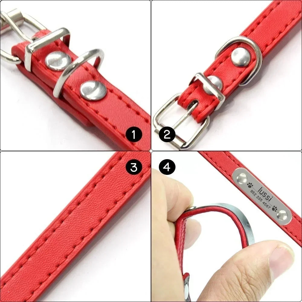 Personalized Dog Collar with Engraved ID Tag – PU Leather, Anti-Lost