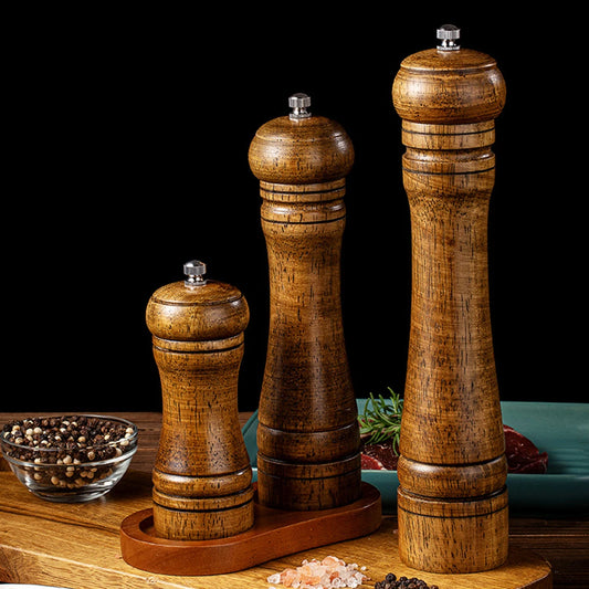 Oak Wood Manual Pepper Grinder Mill – 5"/8"/10" Salt & Spice Mill