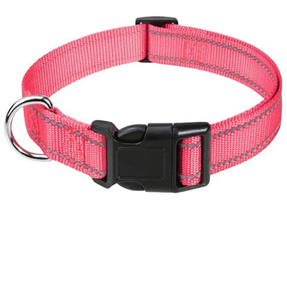 Reflective Dog Collar – Adjustable Nylon with Quick-Release Buckle, XS–XL