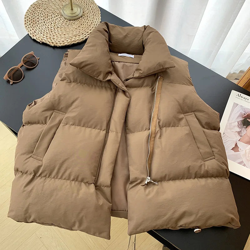 Women's Sleeveless Puffer Vest – Stand Collar Down Coat